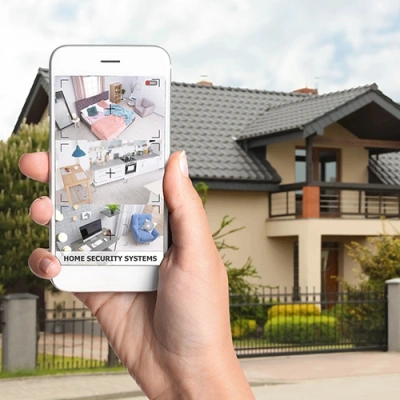 Peoria vivint phone display of cctv live feed in front of a house